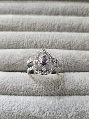 New Size 8 Amethyst Rhodium Plated Bomb Party Ring
